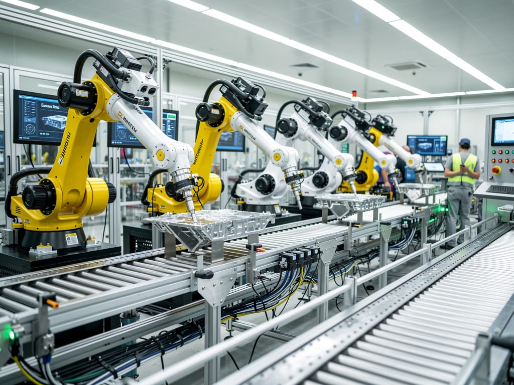 Modern automated factory assembly line in action
