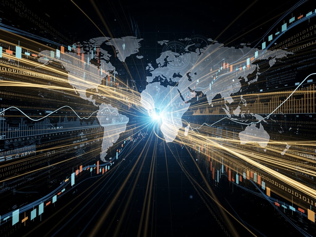 Abstract representation of global financial data synchronized by time