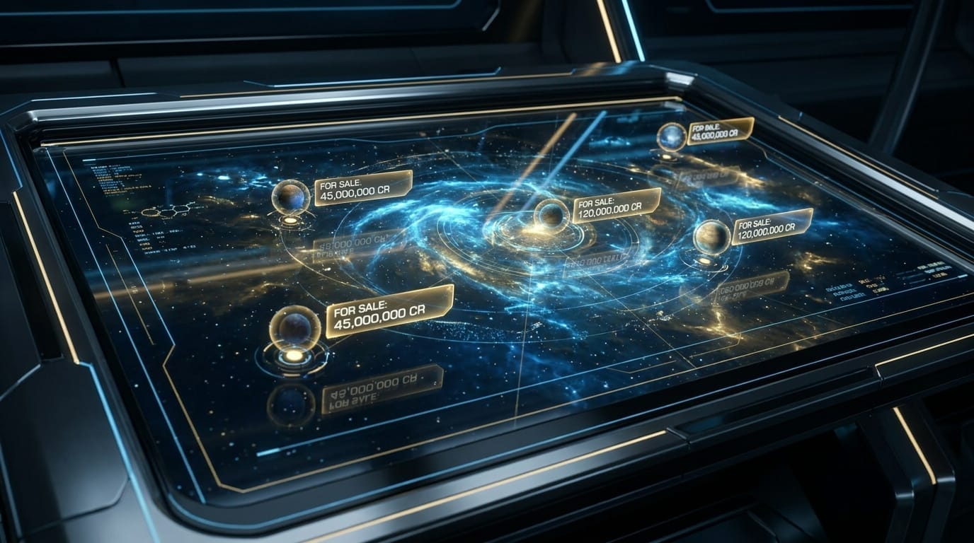 A digital star map showing exoplanets with naming rights for sale