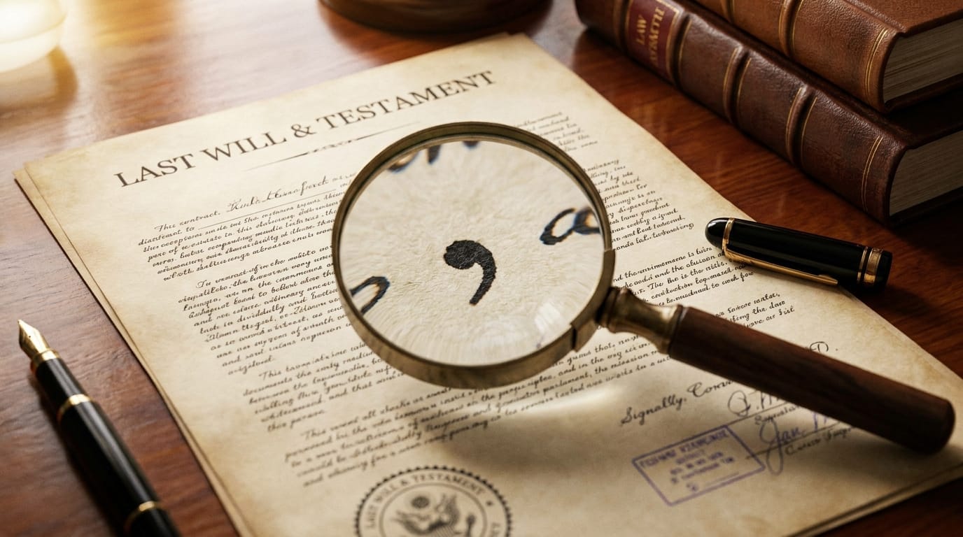 A magnifying glass focusing on a comma in a financial document