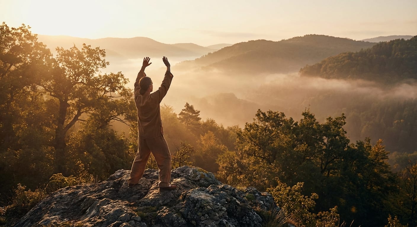 Qi Gong Morgenübung bei Sonnenaufgang