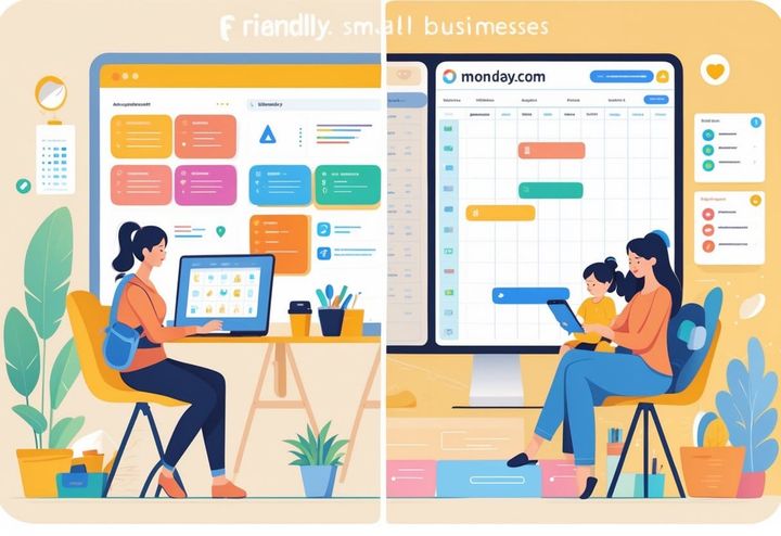 Two moms working in home offices with laptops and tablets, managing tasks while caring for their children in a cozy, organized environment.