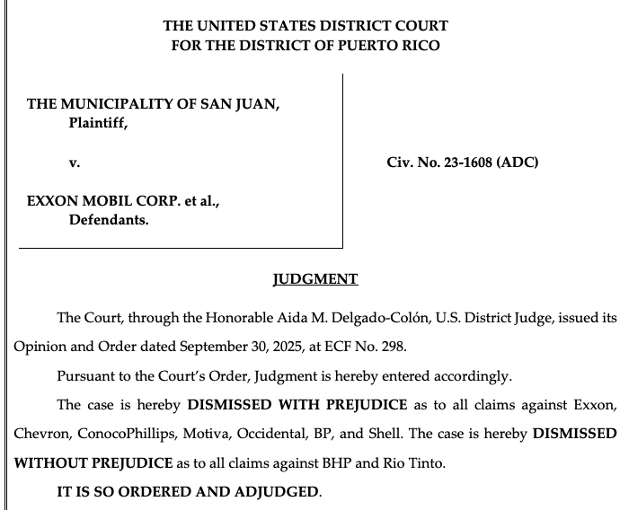 Judge Dismisses San Juan Climate RICO. Meanwhile, 37 Municipalities File Appeal to their Case's Dismissal