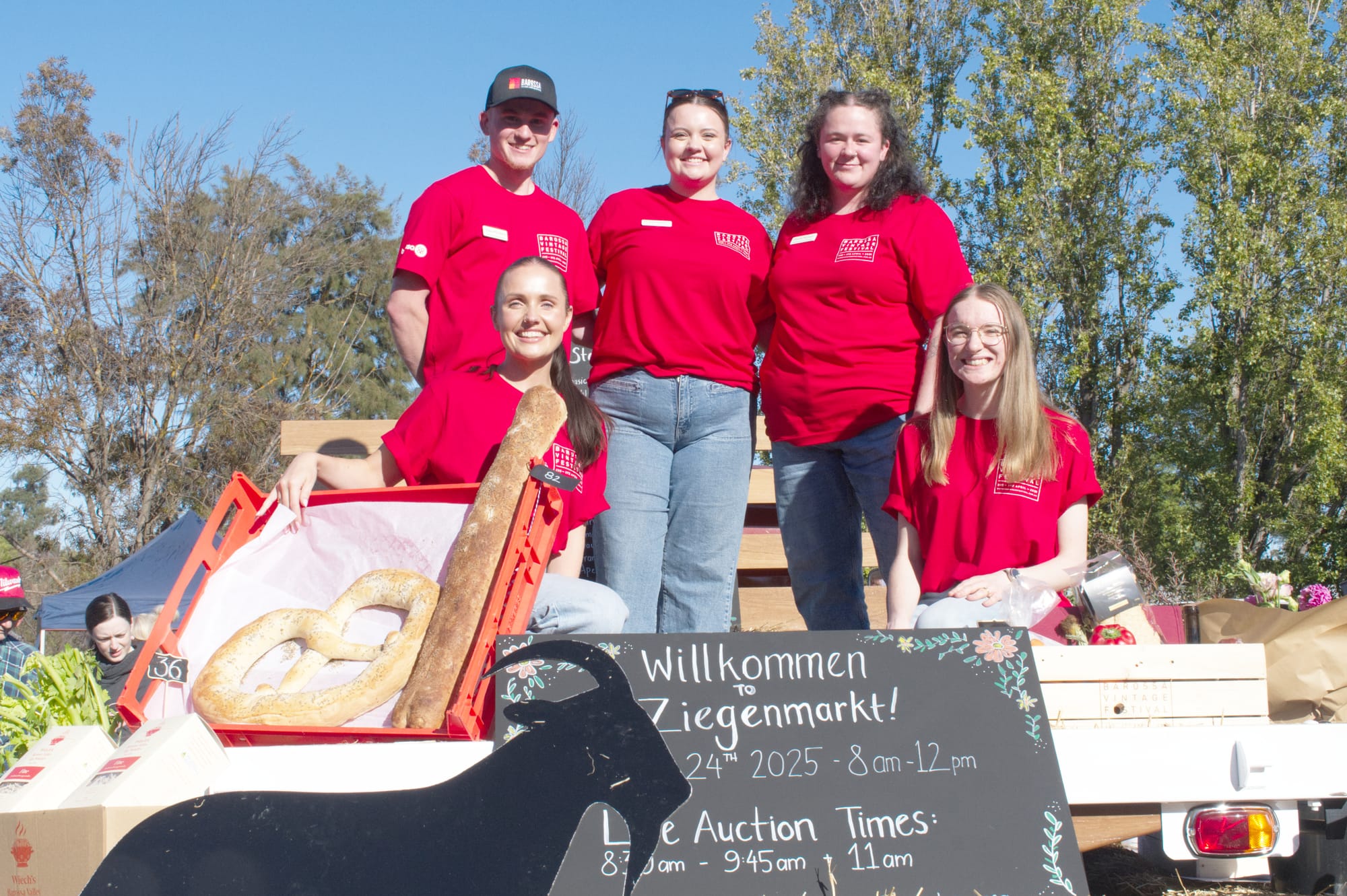Ziegenmarkt Crew. Back: Joshua Munzberg, Maddie Eggleton, Charlie McGann. Front: Kaitlyn Viergever and Isabelle Munzberg.
