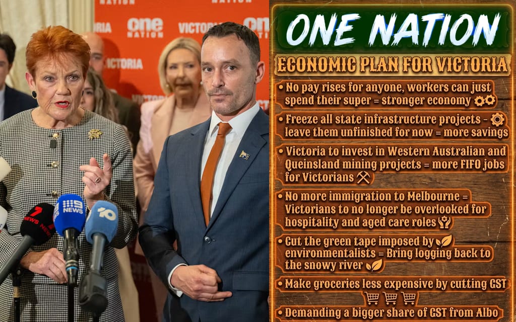 One Nation Unveils Long-Awaited Victorian Economic Policy Written Entirely In Pub Flyer Font