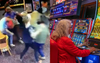 Hyper Focused Nanna On The Pokies Totally Unaware Of 12-Man Pub Brawl Taking Place Behind Her