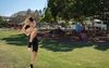 Man Shadow Kickboxing In The Park Dares You To Make Eye Contact