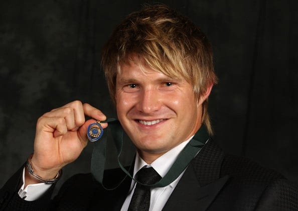 Happier Times: A younger Shane Watson poses with the Allan Border Medal at Crown Casino on February 15, 2010