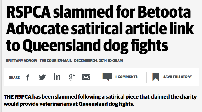 The Courier Mail reporting the issue at hand, incorrectly refers to us as a 'satirical' newspaper.