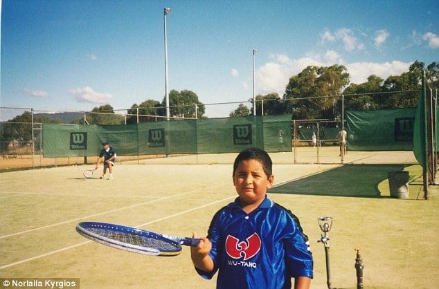 A young Kyrgios rocking a Wu-Tang t-shirt