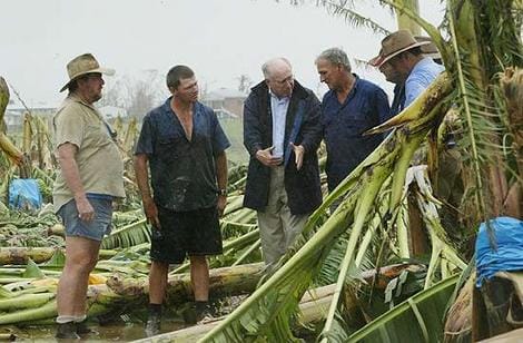 General Sir Peter Cosgrove speaks to devastated banana farmers in North Queensland. PHOTO: Courier Mail