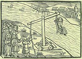 A illustrated depiction of the process of "ducking" an alleged witch in colonial Washington