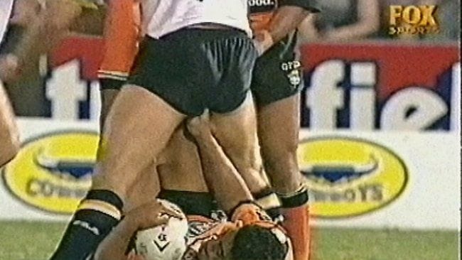 John Hopoate giving John Bowman a "wedgie"