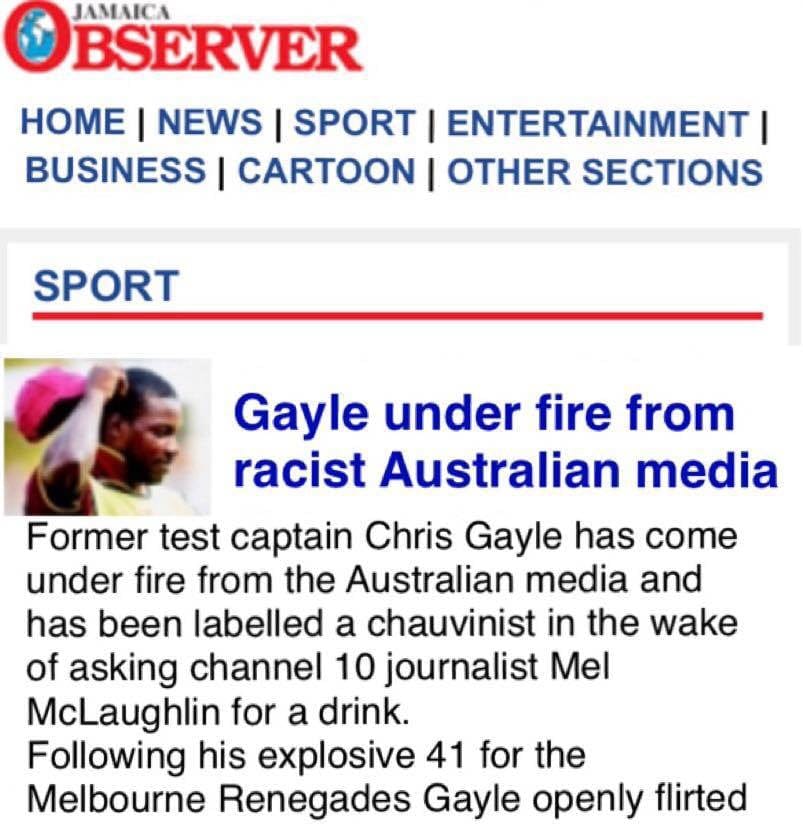 The Jamaica Observer writes about the Chris Gayle incident from a Caribbean perspective.