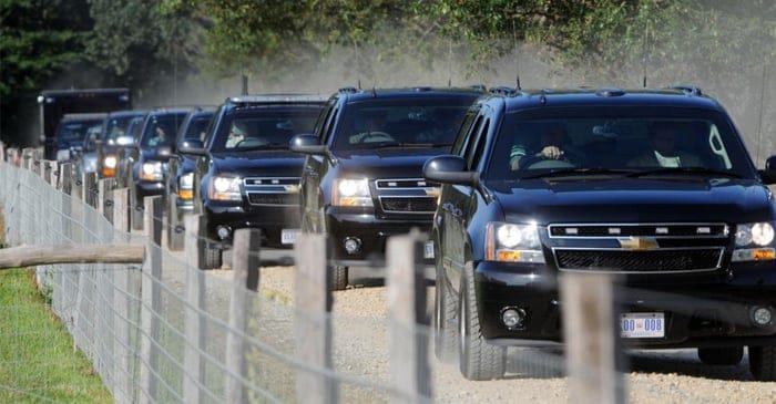 "The Windsor Convoy" stands out amongst the fertile soil of the Liverpool Plains. All vehicles are bulletproof and the local council has had to upgrade large strips of bitumen to cater for them.