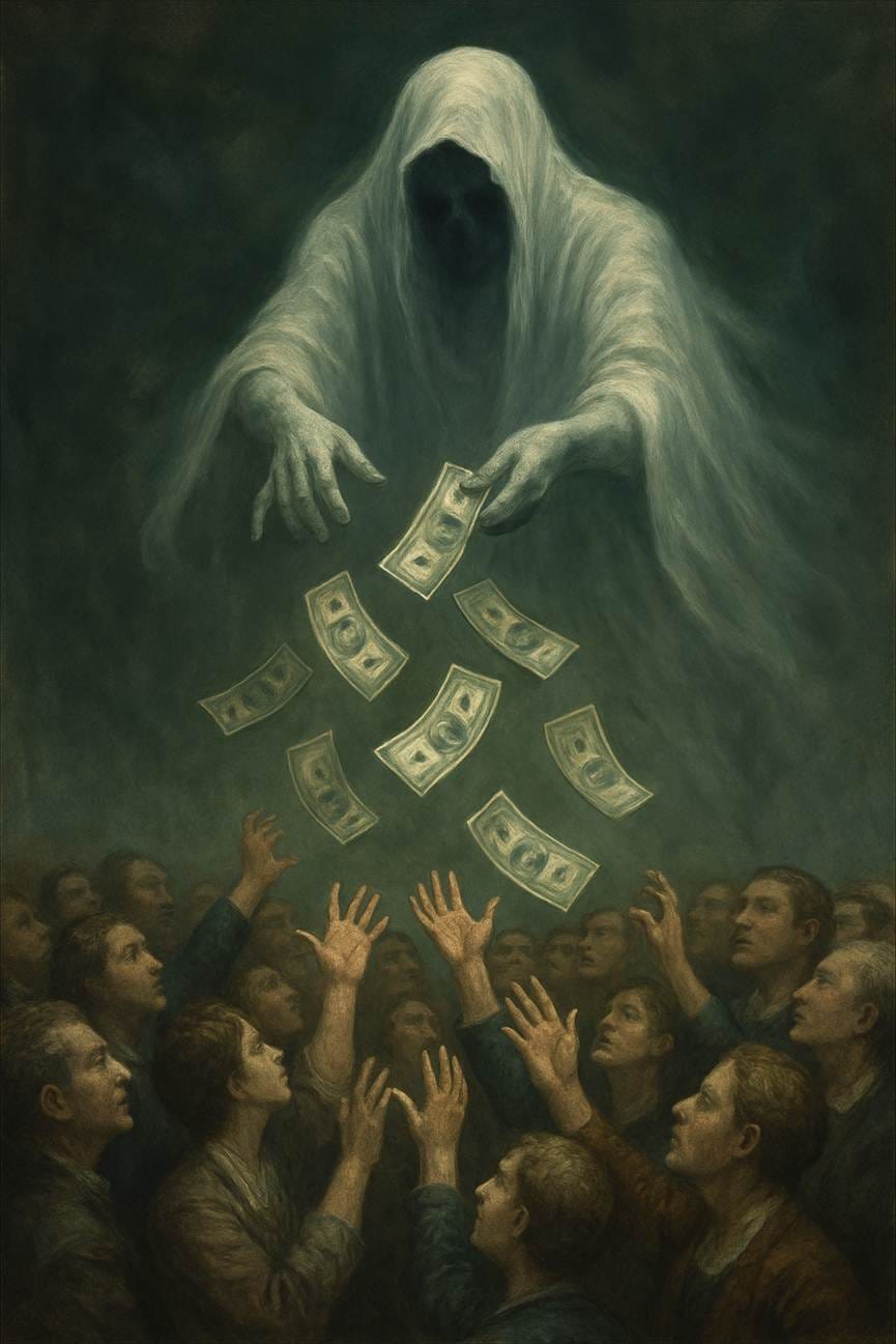 A painting of a person holding money

AI-generated content may be incorrect.