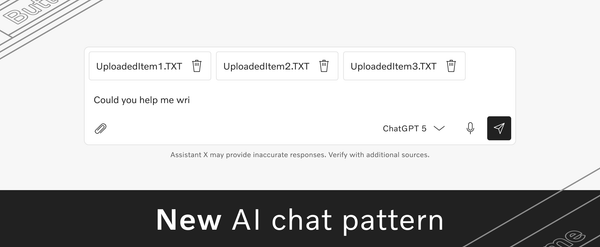 Example of the new AI chat pattern design, showing a fictional conversation