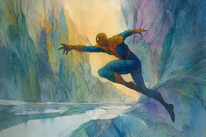 watercolor illustration of Spider-Man