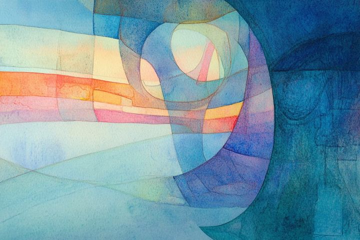 Abstract watercolor illustration of a rainbow-colored spiral