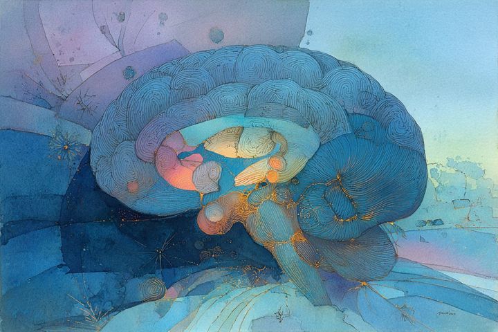 abstract watercolor illustration of a brain