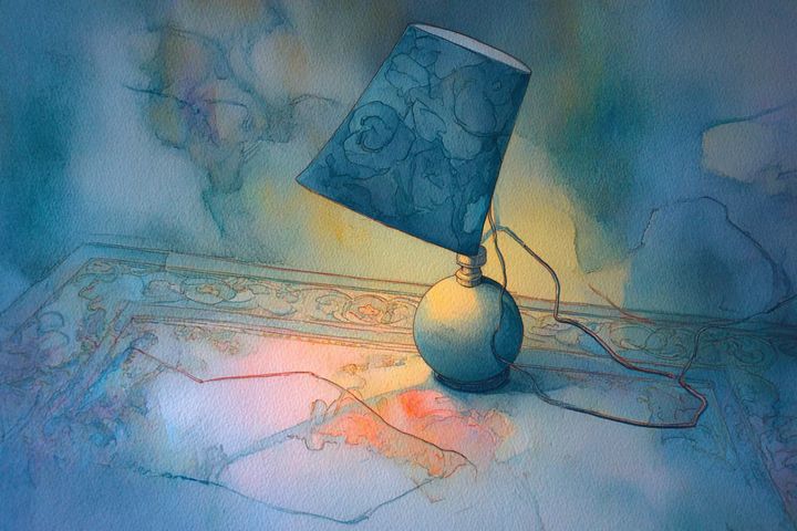 abstract watercolor illustration of a broken lamp