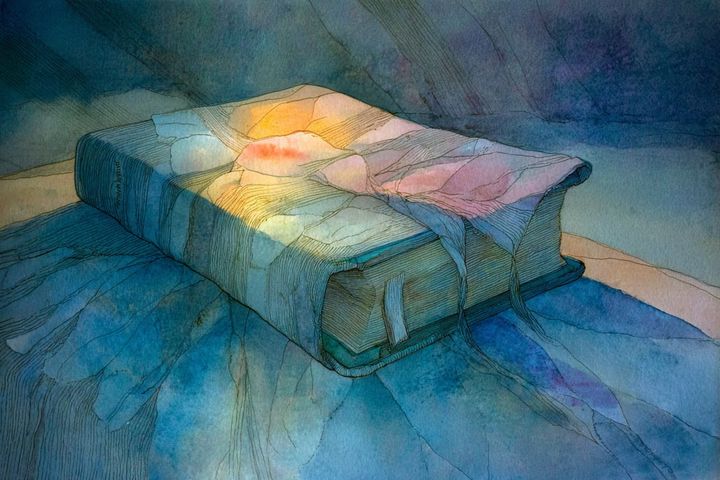 abstract watercolor illustration of a large family photo album