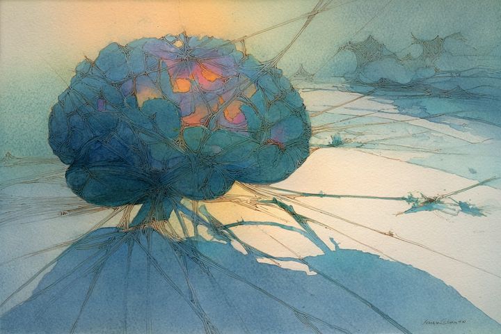 abstract watercolor illustration of a fractured brain