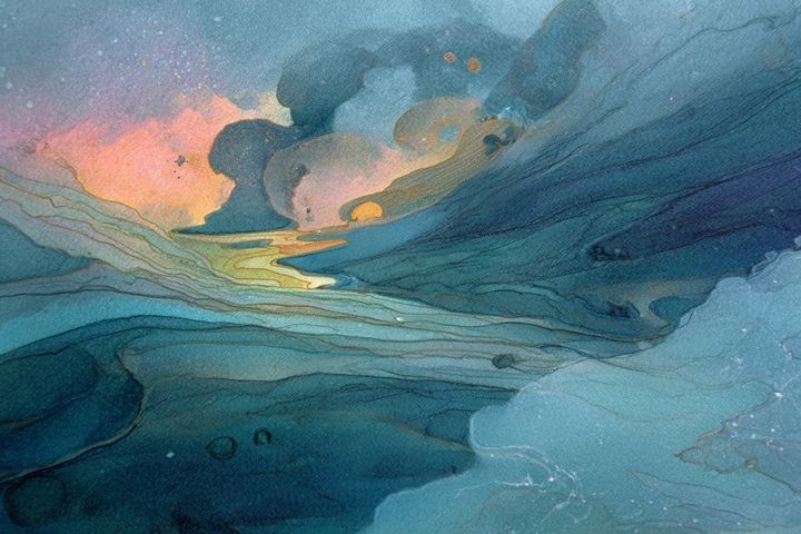 abstract watercolor illustration of a swirling landscape