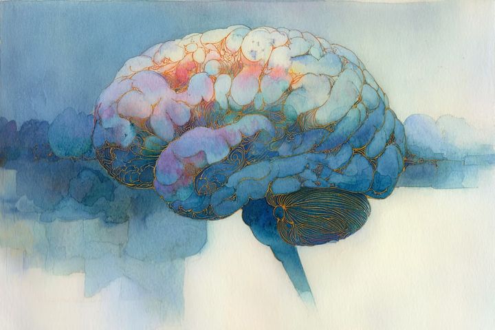 abstract watercolor illustration of a brain