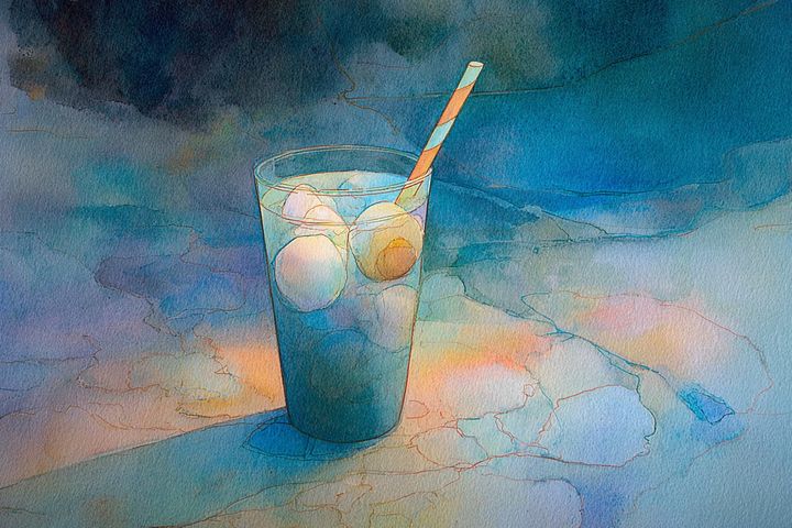 abstract watercolor illustration of a glass of liquid with a straw 
