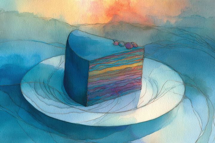 abstract watercolor illustration of a birthday cake