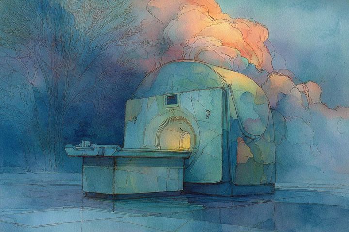 abstract watercolor illustration of an MRI machine