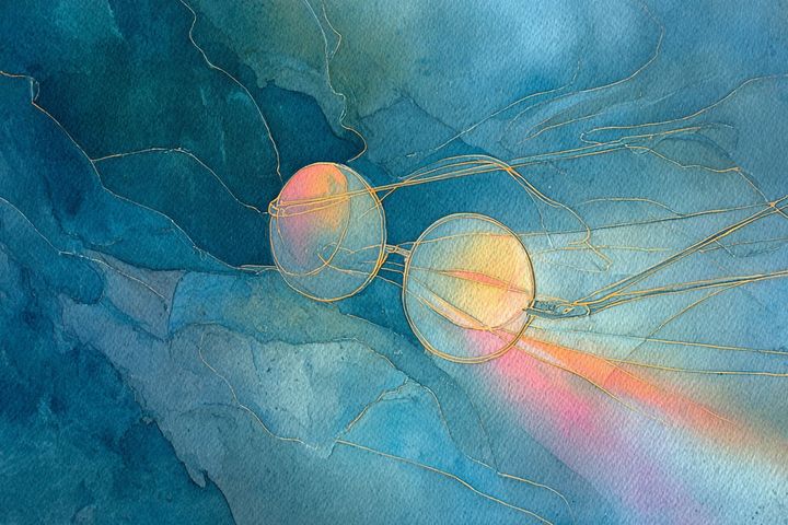 abstract watercolor illustration of gold-rimmed spectacles