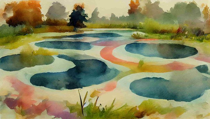 abstract watercolor illustration of a pond