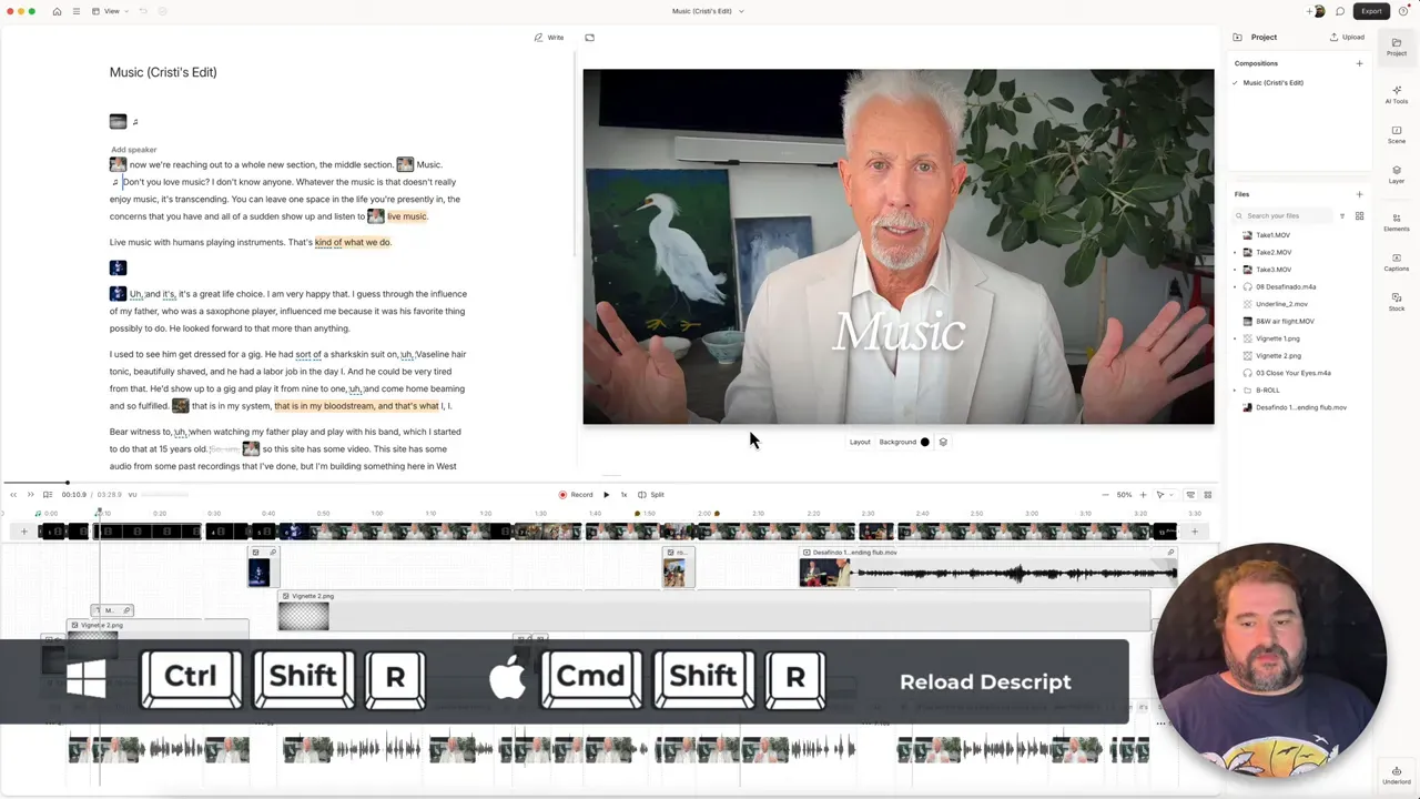 Descript reloading after using command shift R
