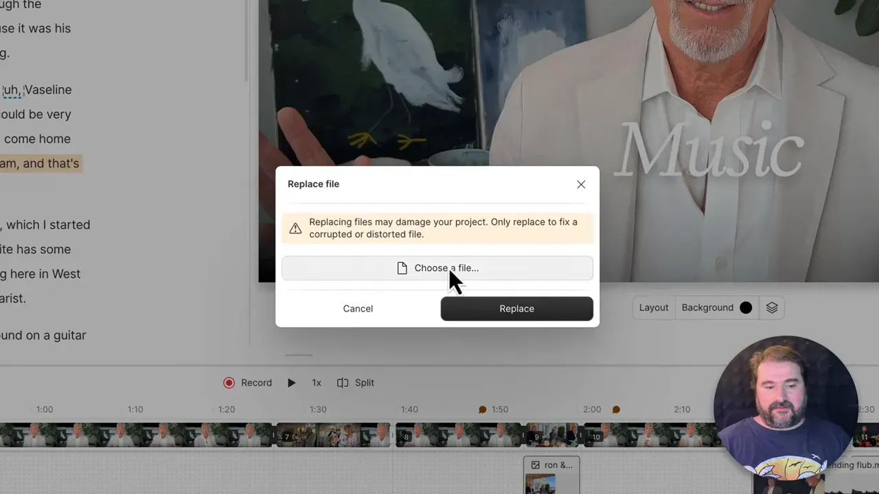 Replace file dialog in Descript with choose file option
