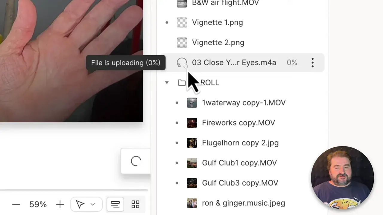 Music file showing 0 percent uploaded and spinner