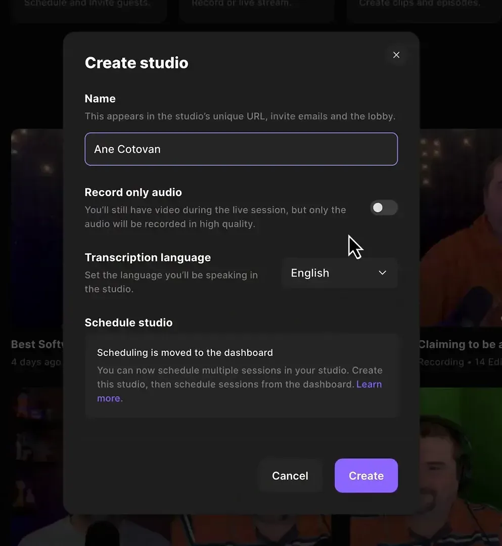 Choosing record modes in Riverside