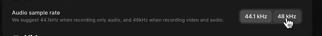 Audio sample rate settings for video recordings