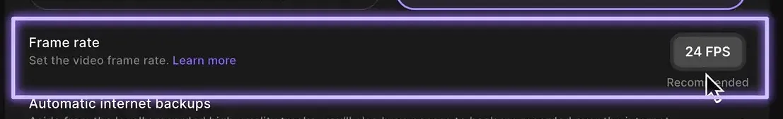 Frame rate settings in Riverside