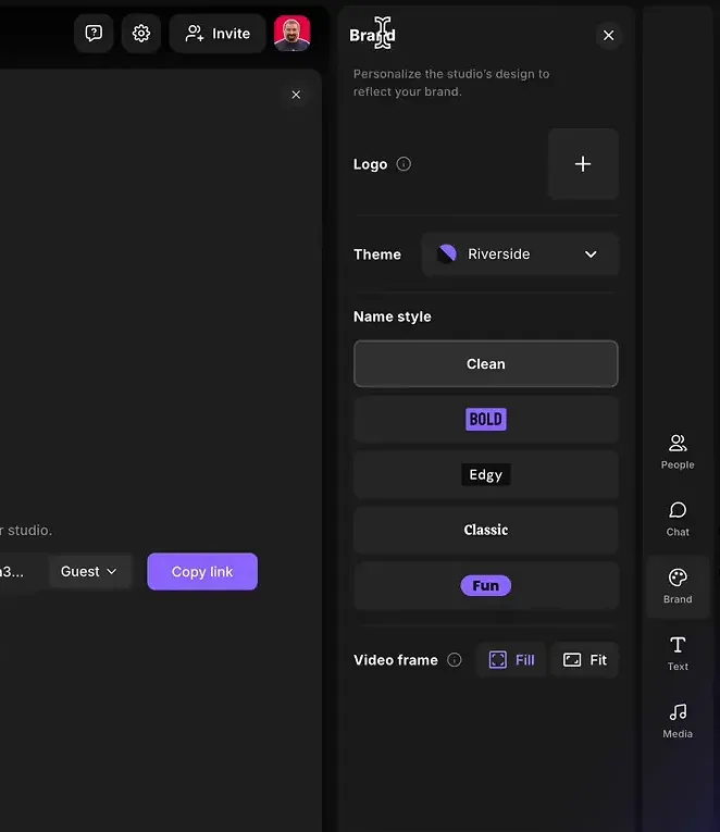 Customizing studio branding in Riverside