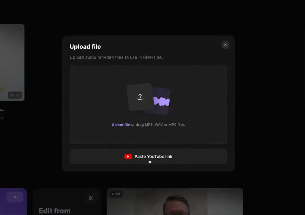 Importing YouTube video into Riverside