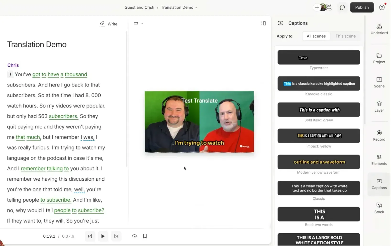 Adding elements before translation