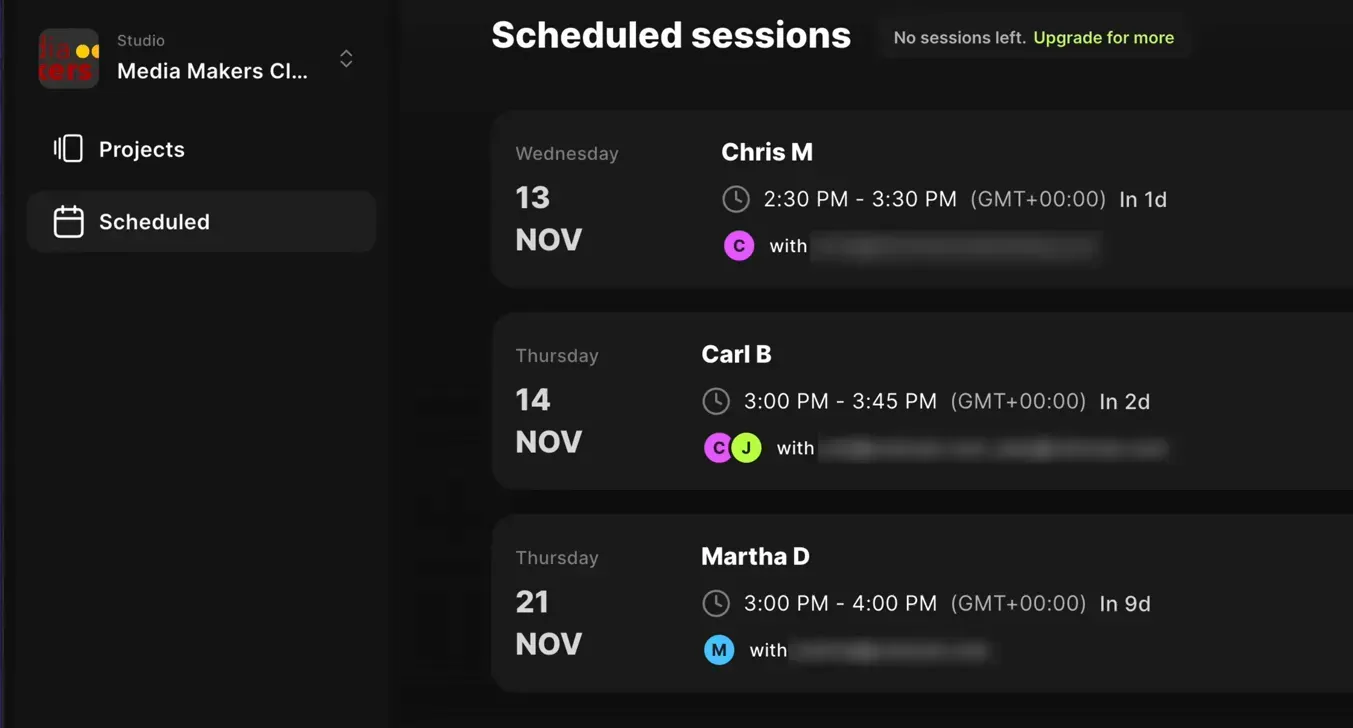 Scheduling a session in Riverside