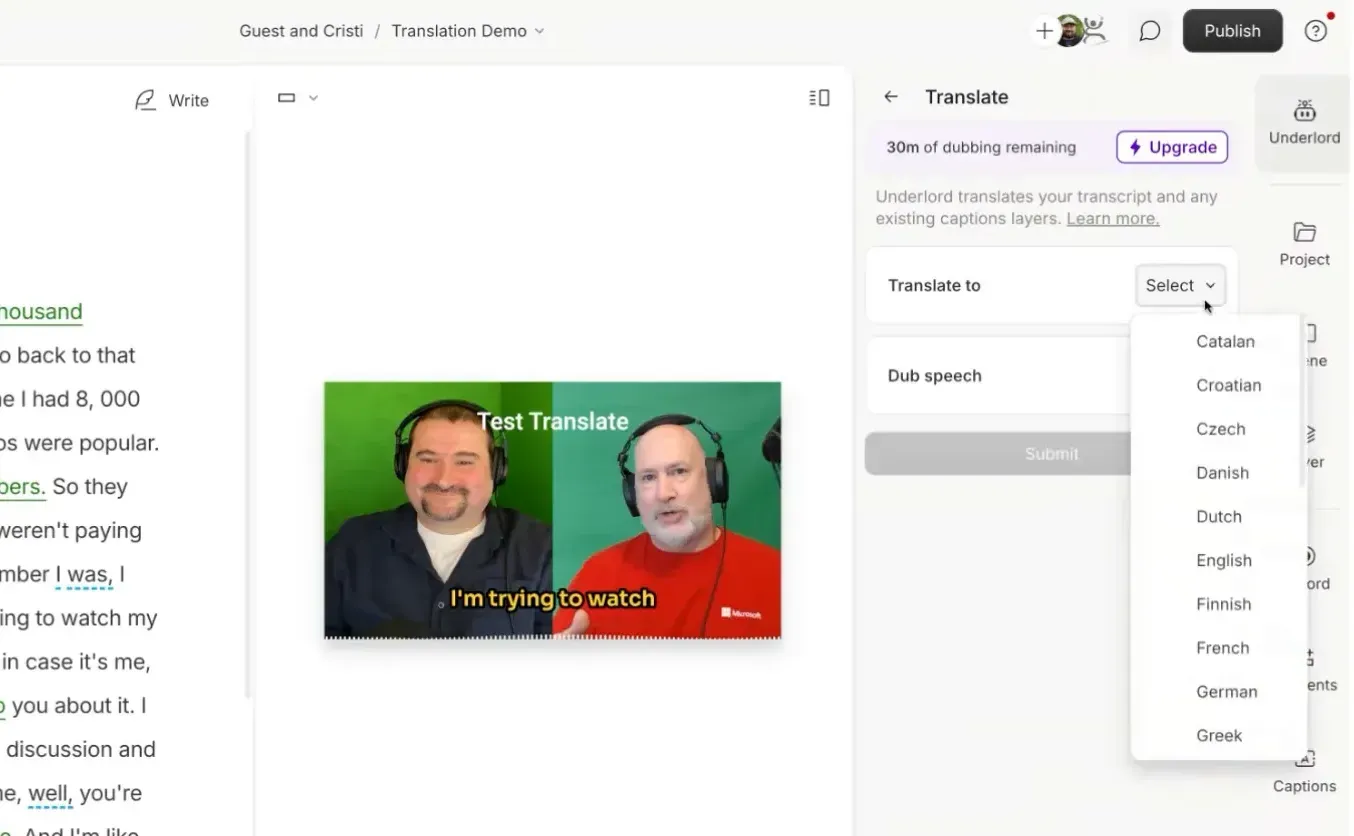 Translation limitations in Descript