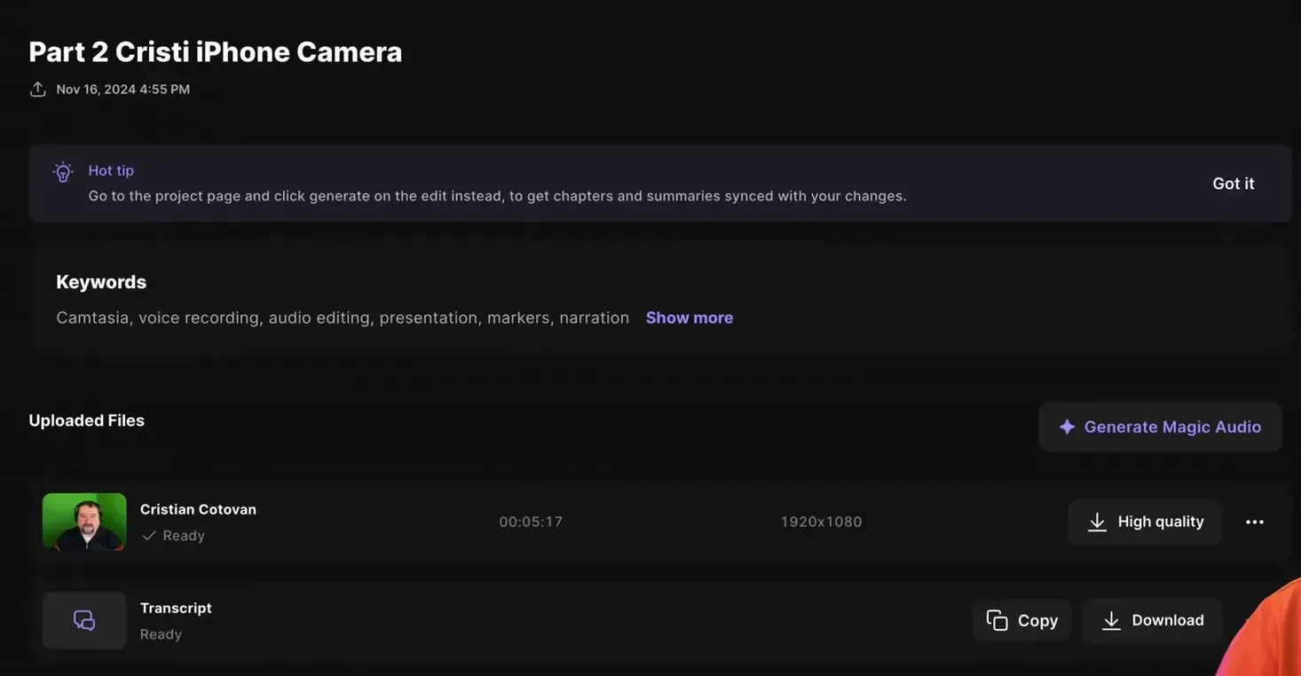 Editing options in Riverside