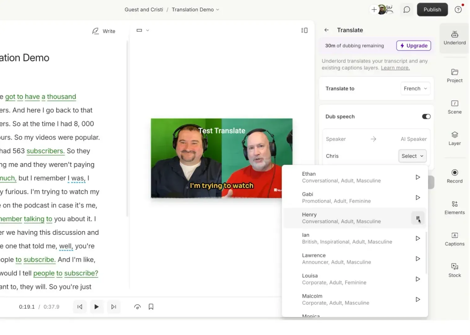 Choosing AI voice for dubbing