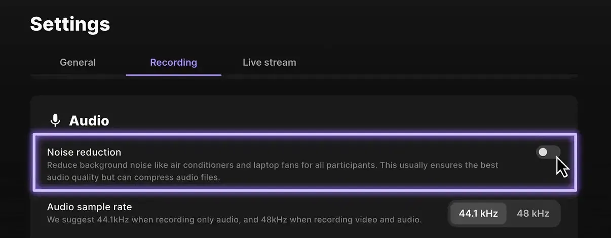 Studio settings for audio and video quality