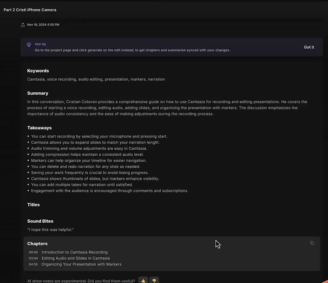 AI-generated show notes