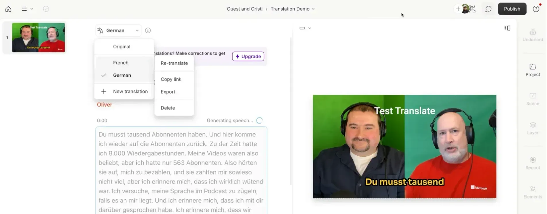 Exporting translated versions in Descript
